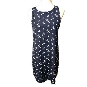 Everly navy blue with white hummingbird print sheath dress with back cut out and